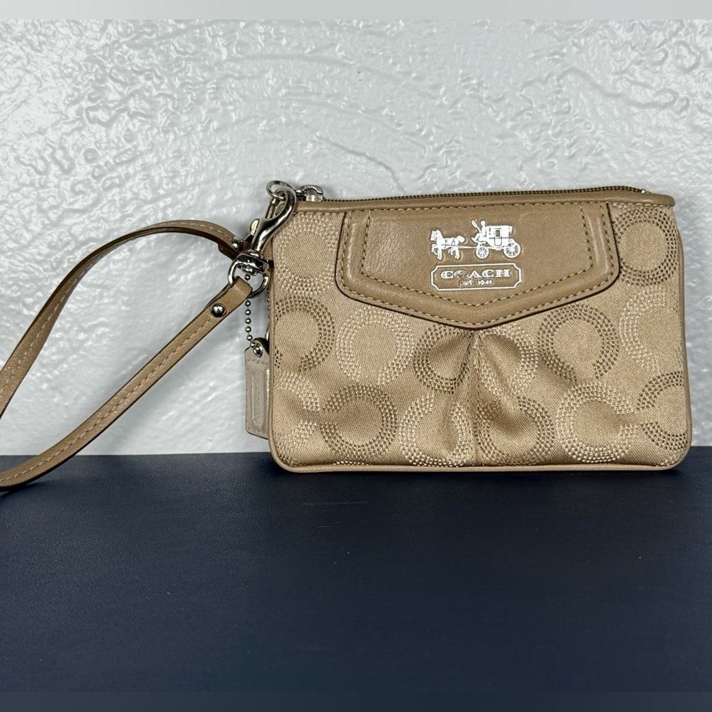 Coach Tan and Silver Optic C Madison Wallet Wristlet